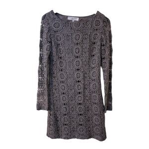 Trina Turk Grey Lace Overlay 3/4 Sleeve Knee Length Sheath Dress 6